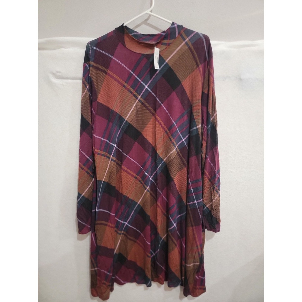 Maurices 24/7 Plaid Mock Neck Dress Plus Size 2X Plus‎ Pockets Long Sleeve NWT